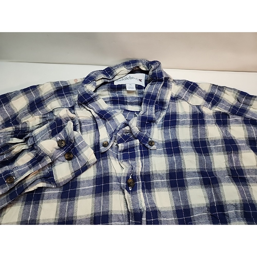 Saddlebred‎ Mens XL Flannel Plaid Long Sleeve Button Up Shirt Blue White